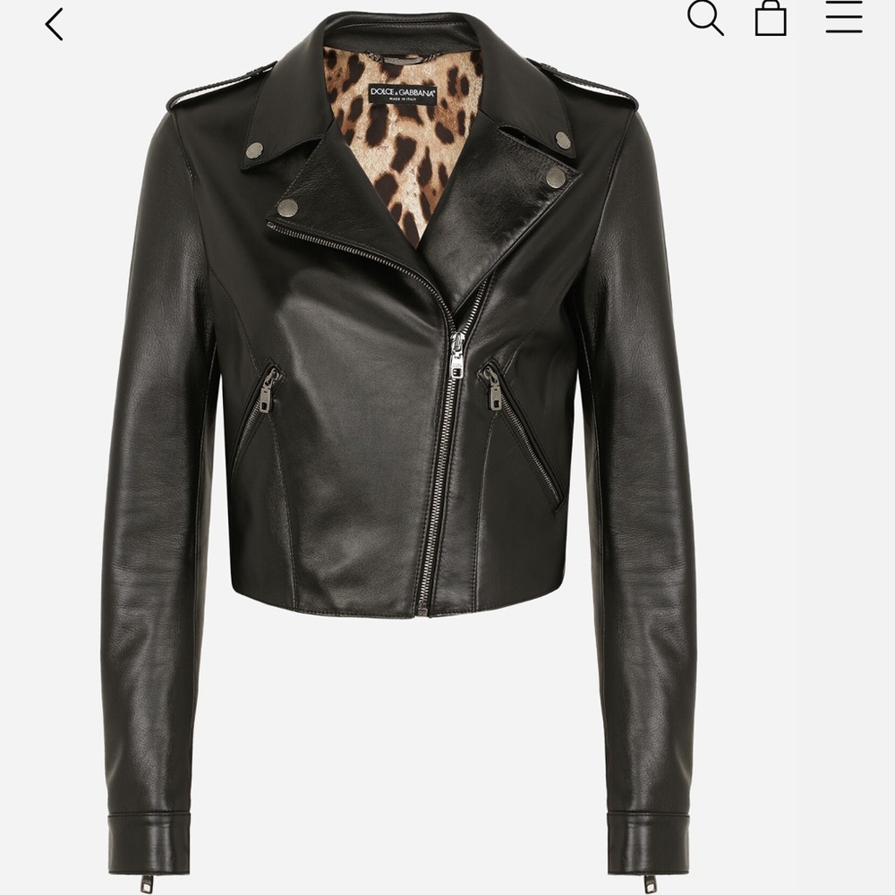 *BRAND NEW* DOLCE & GABBANA LEATHER BIKER JACKET WITH LEOPARD LINING